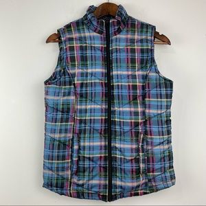 Hannah size Small Women’s Blue Pink Black Plaid Full Zip Puffer Vest